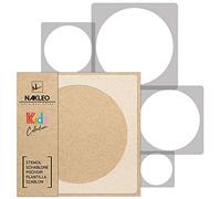 NAKLEO Plantillas para Pintar para Habitación Niños, 5 Stencil 9x9 a 34x34cm Circulo Punto Geométrico, Patrón Plástico y Reutilizable para Dibujar, DIY Arte Decoración, Pared Madera Muebles Tejido