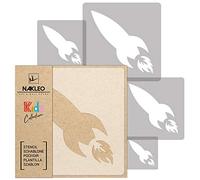 NAKLEO Plantillas para Pintar para Habitación Niños, 5 Stencil 9x9 a 34x34cm Cohetes Espacio Skyrocket, Patrón Plástico y Reutilizable para Dibujar, DIY Arte Decoración, Pared Madera Muebles Tejido