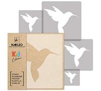 NAKLEO Plantillas para Pintar para Habitación Niños, 5 Stencil 9x9 a 34x34cm Colibro Animal Tropical, Patrón Plástico y Reutilizable para Dibujar, DIY Arte Decoración, Pared Madera Muebles Tejido