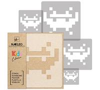 NAKLEO Plantillas para Pintar para Habitación Niños, 5 Stencil 9x9 a 34x34cm Espacio Invasores Juego, Patrón Plástico y Reutilizable para Dibujar, DIY Arte Decoración, Pared Madera Muebles Tejido