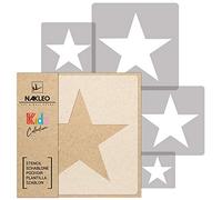 NAKLEO Plantillas para Pintar para Habitación Niños, 5 Stencil 9x9 a 34x34cm Estrella Cinco Puntas, Patrón Plástico y Reutilizable para Dibujar, DIY Arte Decoración, Pared Madera Muebles Tejido