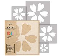 NAKLEO Plantillas para Pintar para Habitación Niños, 5 Stencil 9x9 a 34x34cm Flores Planta, Patrón Plástico y Reutilizable para Dibujar, DIY Arte Decoración, Pared Madera Muebles Tejido