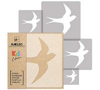 NAKLEO Plantillas para Pintar para Habitación Niños, 5 Stencil 9x9 a 34x34cm Golondrina Pájaro Animal, Patrón Plástico y Reutilizable para Dibujar, DIY Arte Decoración, Pared Madera Muebles Tejido