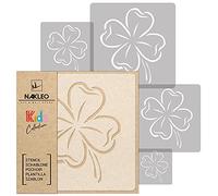 NAKLEO Plantillas para Pintar para Habitación Niños, 5 Stencil 9x9 a 34x34cm Planta de Trébol de Cuatro, Patrón Plástico y Reutilizable para Dibujar, DIY Arte Decoración, Pared Madera Muebles Tejido