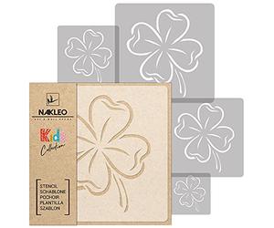 NAKLEO Plantillas para Pintar para Habitación Niños, 5 Stencil 9x9 a 34x34cm Planta de Trébol de Cuatro, Patrón Plástico y Reutilizable para Dibujar, DIY Arte Decoración, Pared Madera Muebles Tejido