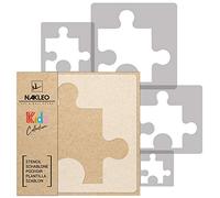 NAKLEO Plantillas para Pintar para Habitación Niños, 5 Stencil 9x9 a 34x34cm Rompecabezas Puzzle, Patrón Plástico y Reutilizable para Dibujar, DIY Arte Decoración, Pared Madera Muebles Tejido