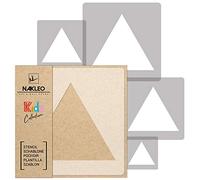 NAKLEO Plantillas para Pintar para Habitación Niños, 5 Stencil 9x9 a 34x34cm Triángulo Geométrico, Patrón Plástico y Reutilizable para Dibujar, DIY Arte Decoración, Pared Madera Muebles Tejido