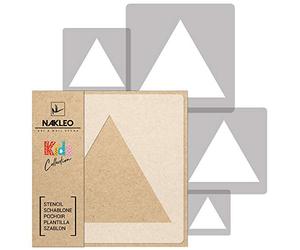 NAKLEO Plantillas para Pintar para Habitación Niños, 5 Stencil 9x9 a 34x34cm Triángulo Geométrico, Patrón Plástico y Reutilizable para Dibujar, DIY Arte Decoración, Pared Madera Muebles Tejido