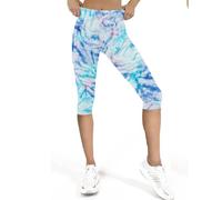 Nakloe - Leggins Cortos Mujer - Mallas Deporte Piratas - Fitness, Gym, Yoga Elasticas y No Transparentan (S, Estampado Azul/Rosa)