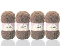 NAKO Paris - Hilo de tejer, hilo de ganchillo, chal acrílico, hilo de bufanda - 4 madejas (bola) 40% acrílico premium - 60% poliamida cada madeja/ovillo de 100 g 268 yardas (marrón marrón 3890)