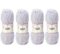 NAKO París, hilo de tejer, hilo de ganchillo, chal acrílico para bufanda, sombrero de invierno, 4 madejas (bola), 40% acrílico premium, 60% poliamida cada madeja/ovillo, 100 g, 268 yardas (rosa gris