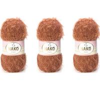 NAKO Paris - Hilo de tejer, hilo de ganchillo, chal de invierno, 3 madejas (bola), 40% acrílico de alta calidad, 60% poliamida cada madeja/ovillo, 100 g, 268 yardas (5520-canela)