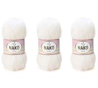 NAKO Paris - Hilo para tejer, hilo de ganchillo, chal de invierno, 3 madejas (bola), 40% acrílico premium, 60% poliamida cada madeja/ovillo, 100 g, 268 yardas (300-crudo)