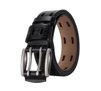 NALANY Cinturón De Cuero De Grano Completo De Alta Resistencia 3,5cm De Ancho Hebilla De Doble Punta, Dos Agujeros Hechos a Mano De Trabajo O Cinturones Casuales(120cm/47, Black)