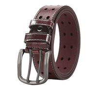 NALANY Cinturón De Cuero Rústico Cosido a Mano Hombres Unisex Cinturones Casual Acolchado Doble Púa Y Agujeros De Estilo Retro Cintura Hebilla(120cm/47, Brown)