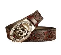 NALANY Cinturón De Trinquete En Relieve Hebilla Deslizante De Clic Automático con Ancla Hueca De Cabeza De Elefante Y Cadena,Cinturones Ajustable(110cm/waist:37", Brown)