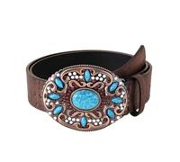 NALANY Cinturón Repujado Para Mujer Western Turquesa Oval Floral Grabado Hebilla Filigrana Cinturones Con Estampado De Flores Para Vestido Vaquero(105cm/waist:34"~36, Style 1)