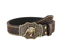 NALANY Cinturones con Tachuelas para Hombre, Hebilla De Cinturón De Cabeza De Toro Longhorn Bull Rodeo Western Cinturón con Relieve Vintage, 38mm De Ancho(110cm/waist:36"~38", Brown)
