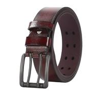 NALANY Cinturones De Cuero para Hombre Punta Doble,Hebilla De Rodillo De 2 Agujeros con Ojal Cinturón Vintage Hecha A Mano para Jeans, Trabajo Casual Y De Negocios(120cm/waist:40"~42", Brown)