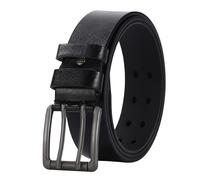 NALANY Cinturones De Cuero para Hombre Punta Doble,Hebilla De Rodillo De 2 Agujeros con Ojal Cinturón Vintage Hecha A Mano para Jeans, Trabajo Casual Y De Negocios(120cm/waist:40"~42", Black)