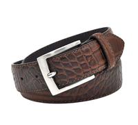 NALANY Cinturones Piel De Cocodrilo Espina Dorsal Patrón Correa De Cuero Hombres Cinturónen en Relieve Hebilla De 34mm De Ancho para El Trabajo De Negocios Y Casual(130cm/waist:45", Brown)