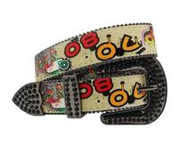 NALANY Hombre Mujer Cinturón De Cuero Western con Tachuelas Correa con Calle Graffiti Patrón Rhinestone Hebilla para Jeans Cowboy 38mm De Ancho(105cm/41, Graffiti)