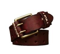 NALANY Rústico Hecho a Mano De Cuero De Vaca De Grano Completo Cinturón De Hombre Casual Distressed, Doble Púa Y Agujeros De Estilo Retro Cinturones(110cm/waist:37", Reddish Brown)