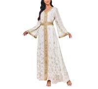 NaLatia Caftán marroquí para mujer bordado de gasa exterior Abaya cinturón vestidos de Ramadán musulmán árabe noche vestidos de boda
