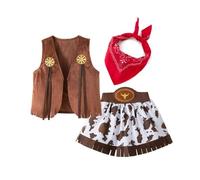 NaLatia Disfraz de vaquera para niña, disfraz de vaquero marrón para niñas con bandana, chaleco, falda, cowboys occidentales, juego de ropa para fiesta temática de Carnaval Cosplay