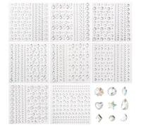 Naler 2132 Gemas Brillantes Autoadhesivas Diamantes para Cara Uñas 8 Hojas Pegatinas para Manualidades Purpurina Decorativa de Maquillaje (4-10 mm)