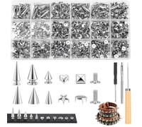 Naler Juego de 544 tacos y pinchos, 12 tamaños, de aleación de zinc, con tornillos de 6 mm y 7,5 mm para manualidades, estilo punk, gótico, ropa, manualidades, decoración