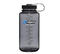 Nalgene Sustain Tritan Botella de agua sin BPA hecha con material derivado del 50% de residuos de plástico, 32 onzas, boca ancha, gris con tapa negra