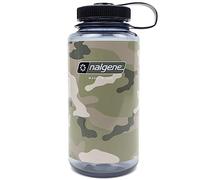 Nalgene Sustain Tritan Botella de agua sin BPA hecha con material derivado del 50% de residuos plásticos, 32 onzas, boca ancha, gris camuflaje