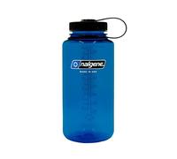 Nalgene Sustain Tritan Botella de agua sin BPA hecha con material derivado del 50% de residuos plásticos, 32 onzas, boca ancha, azul pizarra