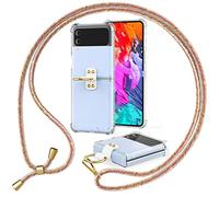 NALIA Carcasa Clara con Cuerda Compatible con Samsung Galaxy Z Flip4 Funda, Transparente Anti-Amarillo Cubierta con Anillo & Correa Colgante, Trasera Dura & Marco Silicona, Color:Arco Iris