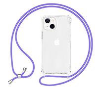 NALIA Carcasa Claro con Cuerda Compatible con iPhone 13 Funda, Transparente Anti-Amarillo Resistente Esquinas Reforzadas, Translucido Hardcase & Correa Colgante, Cubierta Rigida, Color:Morado
