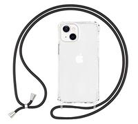NALIA Carcasa Claro con Cuerda Compatible con iPhone 13 Funda, Transparente Anti-Amarillo Resistente Esquinas Reforzadas, Translucido Hardcase & Correa Colgante, Cubierta Rigida, Color:Negro