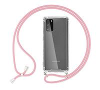 NALIA Carcasa con Cuerda Compatible con Samsung Galaxy S20 Funda, Transparente Hard-Case & Correa Colgante para Colgar, Protectora Cubierta Cover & Cordon para Llevar en el Cuello, Color:Rosa
