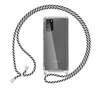 NALIA Carcasa con Cuerda Compatible con Samsung Galaxy S20 Plus Funda, Transparente Hard-Case & Correa Colgante para Colgar, Protectora Cover & Cordon para Llevar en el Cuello, Color:Negro Blanco
