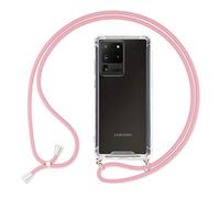 NALIA Carcasa con Cuerda Compatible con Samsung Galaxy S20 Ultra Funda, Transparente Hard-Case & Correa Colgante para Colgar, Protectora Cover & Cordon para Llevar en el Cuello, Color:Rosa