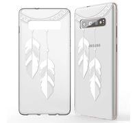 NALIA Carcasa Motivo Compatible con Samsung Galaxy S10 Plus, Ultra-Fina Funda Silicona Movil Protectora, Delgado Transparente Goma Cubierta Telefono Bumper Cover Case, Designs:Chain Feathers
