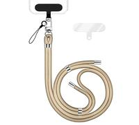NALIA Colgante Movil Universal para Smartphones - Nylon Confort Premium y 2 Parches - HOLDME (Correa Trenzada con Mosquetón Plata) - Marca Alemana, Color:Beige