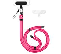 NALIA Colgante Movil Universal para Smartphones - Nylon Confort Premium y 2 Parches - HOLDME (Correa Trenzada con Mosquetón Negro Mate) - Marca Alemana, Color:Rosa Neón