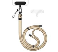 NALIA Colgante Movil Universal para Smartphones - Nylon Confort Premium y 2 Parches - HOLDME (Correa Trenzada con Mosquetón Negro Mate) - Marca Alemana, Color:Beige