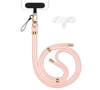 NALIA Colgante Movil Universal para Smartphones - Nylon Confort Premium y 2 Parches - HOLDME (Correa Trenzada con Mosquetón Oro) - Marca Alemana, Color:Rosa