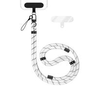 NALIA Colgante Movil Universal para Smartphones - Nylon Confort Premium y 2 Parches - HOLDME (Correa Trenzada con Mosquetón Negro Mate) - Marca Alemana, Color:Blanco