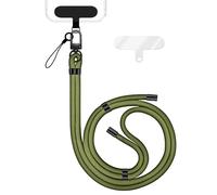 NALIA Colgante Movil Universal para Smartphones - Nylon Confort Premium y 2 Parches - HOLDME (Correa Trenzada con Mosquetón Negro Mate) - Marca Alemana, Color:Verde Oliva