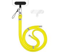 NALIA Colgante Movil Universal para Smartphones - Nylon Confort Premium y 2 Parches - HOLDME (Correa Trenzada con Mosquetón Plata) - Marca Alemana, Color:Amarillo Neón