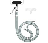 NALIA Colgante Movil Universal para Smartphones - Nylon Confort Premium y 2 Parches - HOLDME (Correa Trenzada con Mosquetón Plata) - Marca Alemana, Color:Gris Claro