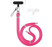 NALIA Colgante Movil Universal para Smartphones - Nylon Confort Premium y 2 Parches - HOLDME (Correa Trenzada con Mosquetón Plata) - Marca Alemana, Color:Rosa Neón